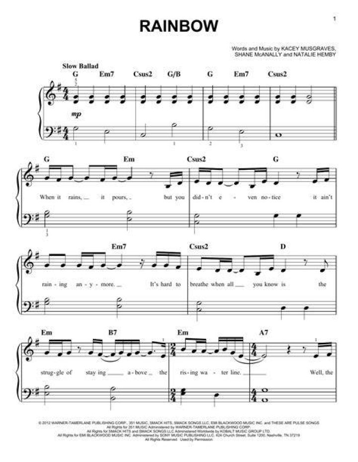 Rainbow by Kacey Musgraves Sheet Music for Easy Guitar Tab at Sheet