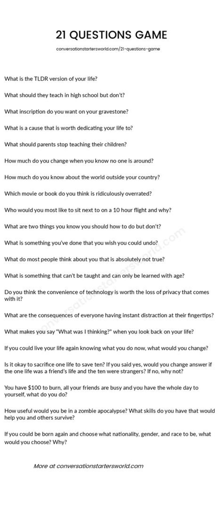 The 21 Questions Game 101 Fun and unexpected topics. 